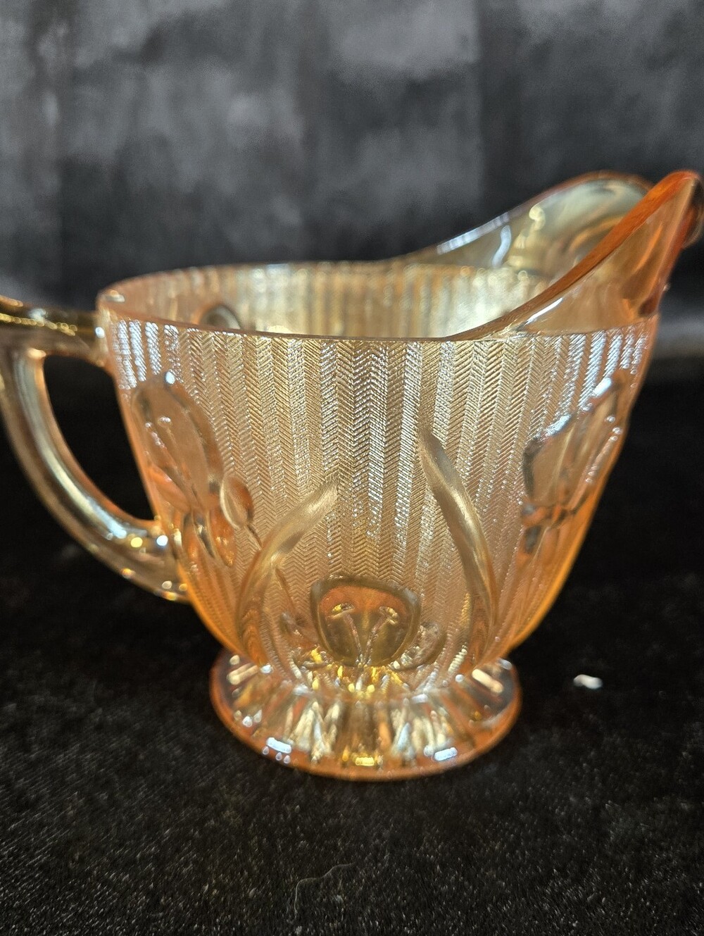 Vintage Iris and Herringbone Jeanette Depression Glass Creamer Marigold Orange - Picture 3 of 6